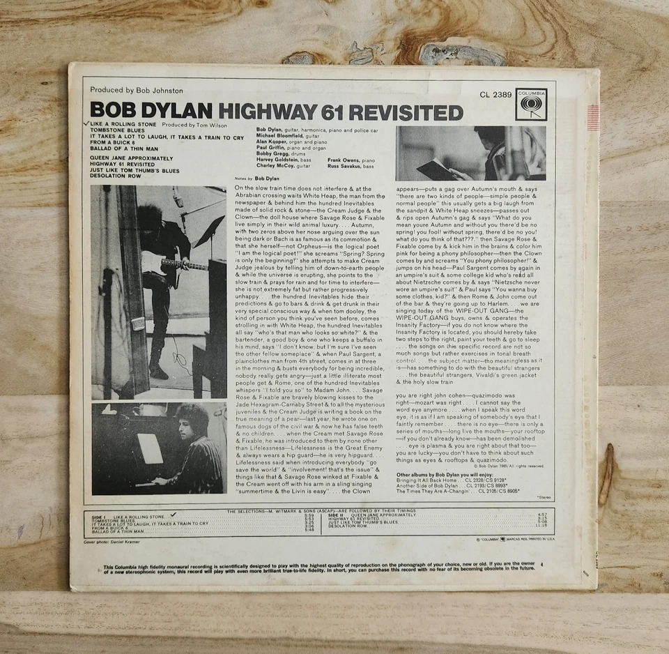 Bob Dylan - Highway 61 Revisited Vinyl LP 1965 Mono Columbia 2-Eye EX/VG+ - Image 3 of 4