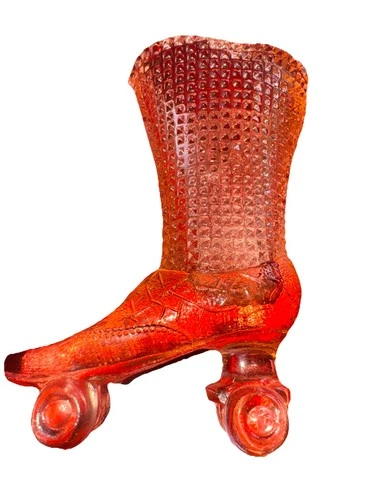 Vintage Boyd Fenton Toothpick  Apricot Glass Roller Skate Rare Pink Excellent