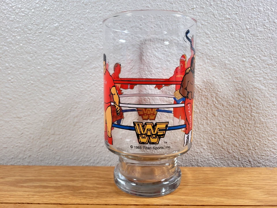 Vaso de beber WWF vintage 1985 WWE Hulk Hogan Andre The Giant Rowdy Piper Foto 4 de 4