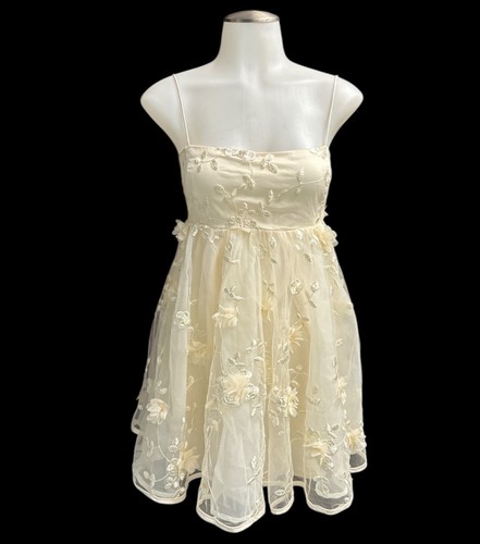 Windsor Damen elfenbeinfarben Spitze Spaghettiträger Overlay Fit & Flare Kleid Gr. Small