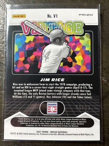 2021 Panini Prizm Jim Rice 28/99 Vintage Orange Fluorescent Prizm Boston Red Sox - Bild 2 von 2