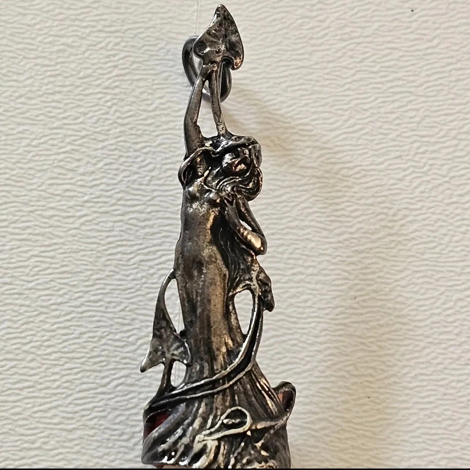 Vintage Sterling Silver Mermaid Crystal Pendant Mid-Century Estate Jewelry - Image 3 of 4