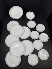 Vintage 16 Corelle Mytic Gray Stripe Dot Dinner Plates Dishes 10.25", 6.75"
