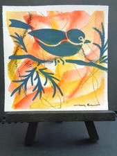 One Of A Kind  - Original LITTLE BIRD ON A TREE BRANCH MIXED MEDIA  Painting