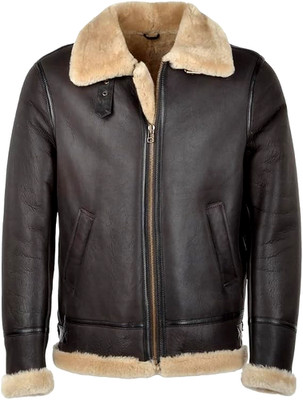 Mens B3 Shearling Aviator Leather Jacket Brown Flight Bomber Winter Coat