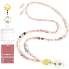Teacher Lanyard with id Holder Retractable Badge Lanyards for Women Beaded La...