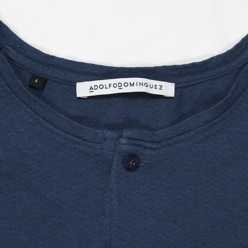 Camisa Hombre Adolfo Dominguez Azul Marino Henley Manga Larga Grande España Diseñador Foto 3 de 4