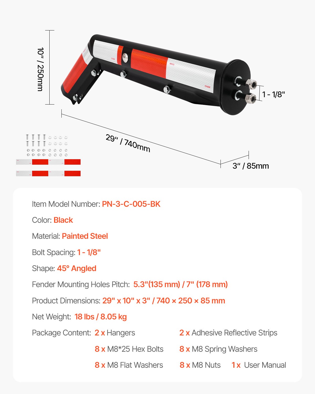 VEVOR Angled Spring Loaded Mud Flap Hangers for Semi Trucks 1-1/8" Bolt Spacing