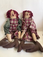 Handmade Primitive Raggedy Ann  Andy Dolls Tea Stained Folk Art