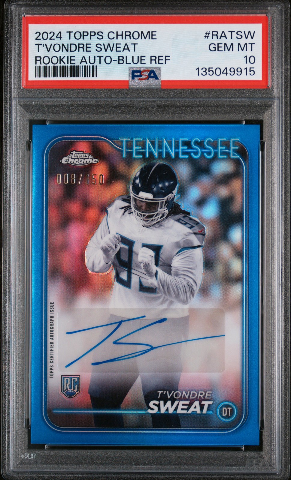 T'Vondre Sweat Topps Chrome Rookie Autographs Variations #RATSW Blue Refractor