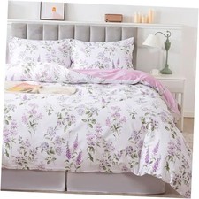 Purple White Floral Duvet Cover Sets 100 Cotton Lavender Queen Lilac