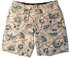 MEN'S SWIM TRUNKS St. John's Bay Hawaiian Islands Print Mesh Liner Retro LARGE L