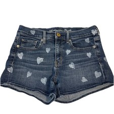 American Eagle Size 4 Stretch Shortie Shorts Dark Wash Cut Off Denim