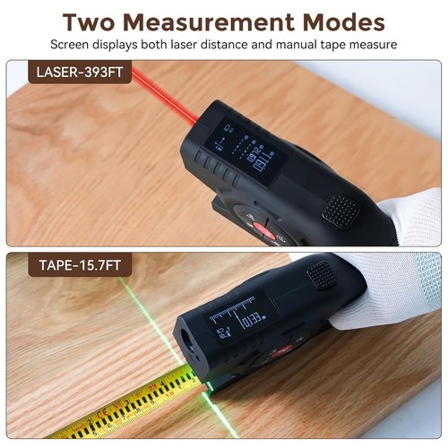 3-in-1 Electronic Laser Measuring Tape 393Ft Digital Tape Measure Tool - Picture 3 of 14