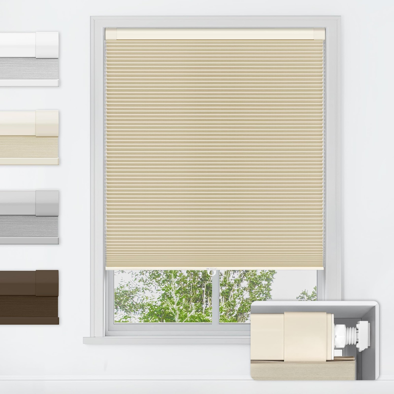 No Tools No Drill Cordless Cellular Shades, Blackout Light B