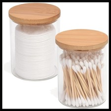 2 Pack Glass Qtip Holder Dispenser for Cotton Ball,Swab,Pads,Floss
