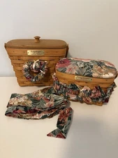 Longaberger Lot 2x Floral DRESDEN TOUR BASKET  With Liner Signed 95 96 Lids