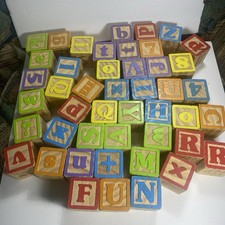 Wooden Toy Blocks Numbers, Letters  Animals 46 Blocks USED