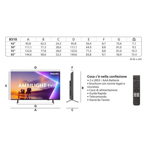 Philips Ambilight TV 43PUS8510 4K UHD QLED 108cm 43" Smart TV Dolby Atmos Titanium - Picture 3 of 5