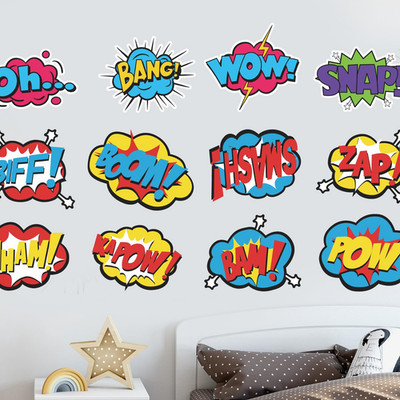 Superhero Comic Words Wall Decals - 12 Pack Action Sound Effects Stickers Pee...