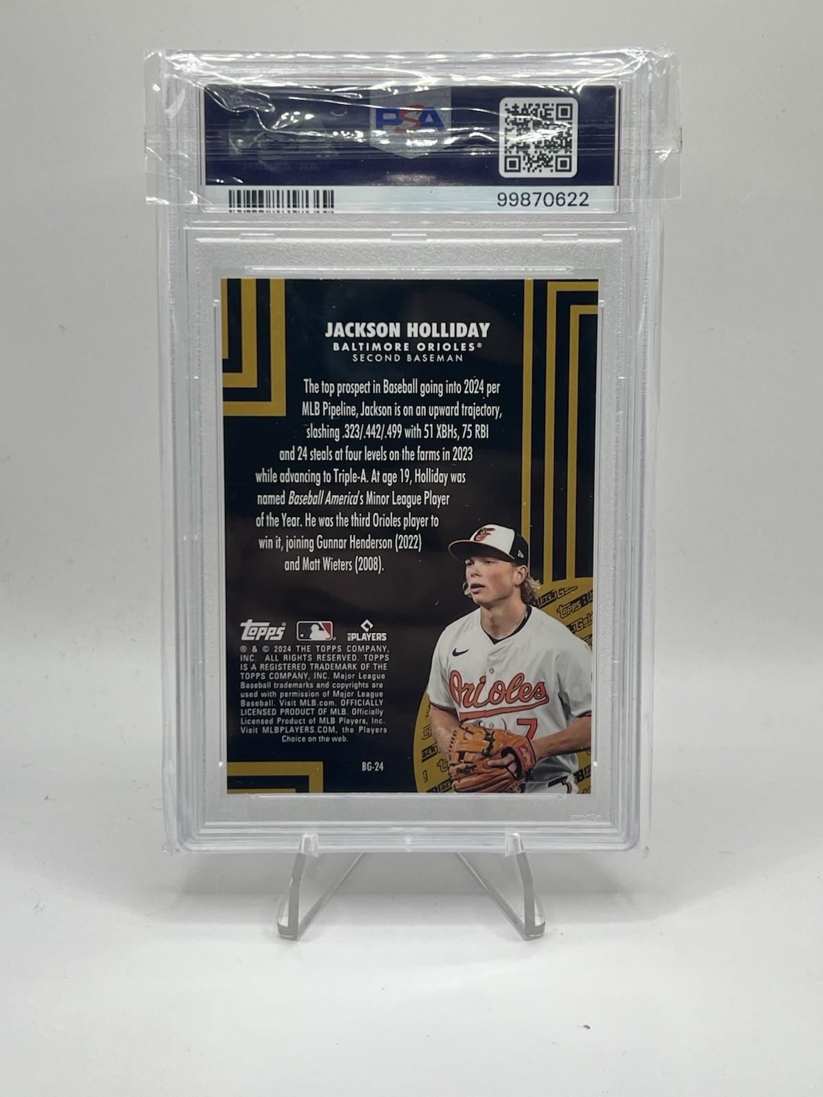 2024 TOPPS UPDATE TOPPS BLACK GOLD #BG24 JACKSON HOLLIDAY ROOKIE RC PSA 10 view 2