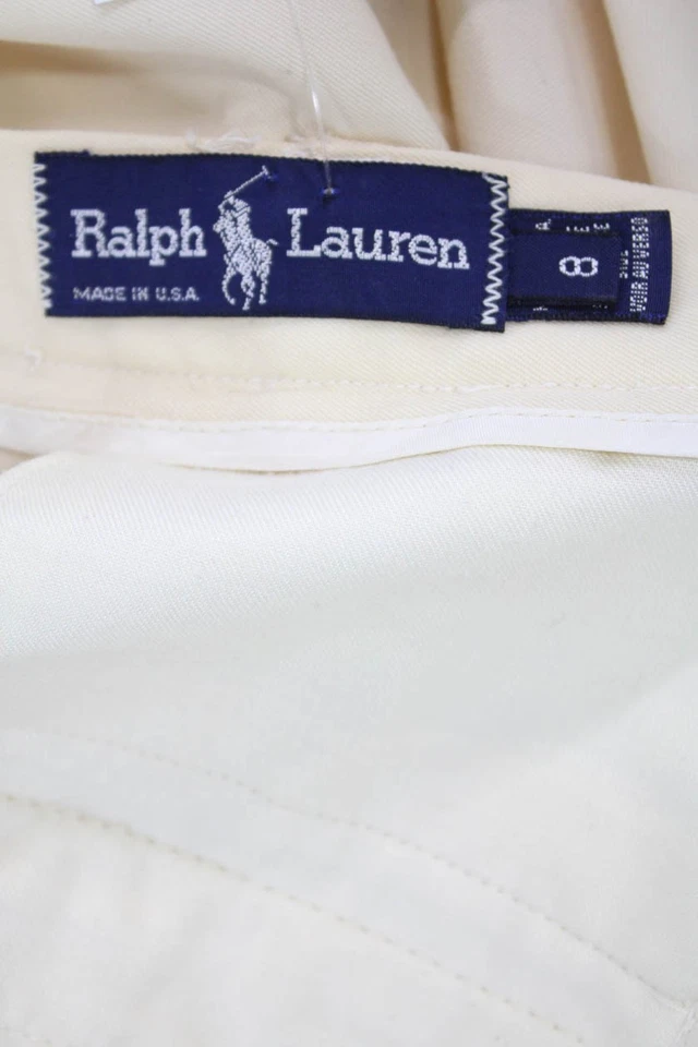 Ralph Lauren Unisex Dress Pants Beige Wool Solid Button Size 8 - Image 4 of 4