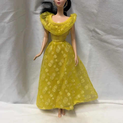 Vintage Barbie Doll Fashion Yellow Dress Gown Outfit Sheer Polka Dot Metal Snap