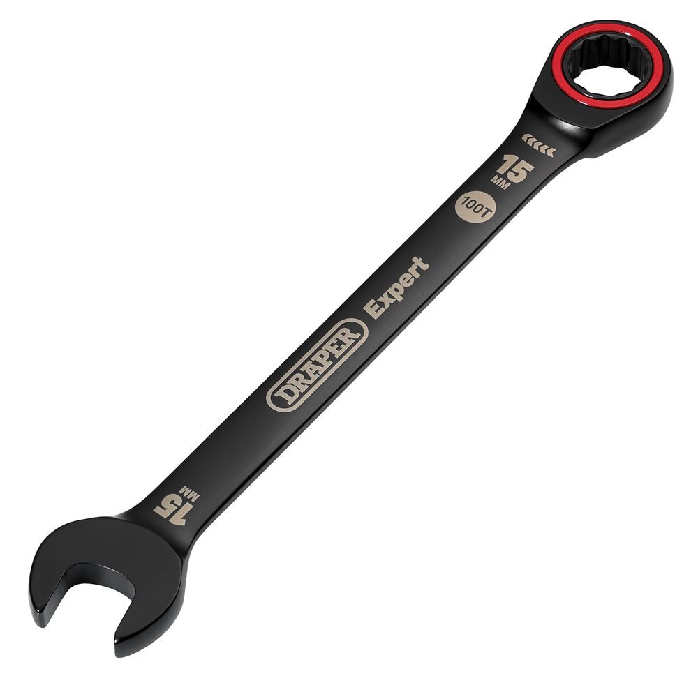 B&Q - Tools Expert Hi-Torq Metric Ratchet Combination Spanner15mmBlack - Image 4