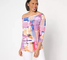 Attitudes by Renee Como Jersey On/Off The Shoulder Top Orchid M A640666