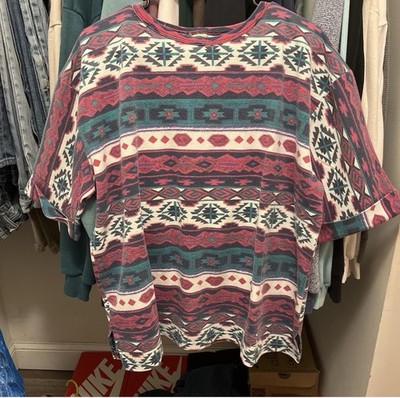 Vintage 90s Basic Edition Southwest Aztec Print Boxy T Shirt Women's Made In USA