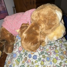 Wrinkles Large Brown White Dog Stuffed Animal Toy Red Checkered Shirt 24-36 in