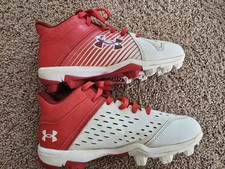 Boys Baseball Cleats. Size Youth 1.5 Under Armour Brand. Red & White
