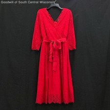 NWT Wmns LANE BRYANT Red Lace 3/4 Sleeve Romantic V-Neck A-Line Midi Dress Sz 18