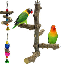 Bird Perch Stand Toy Natural Wood Bird Perch Stand Birds Toy with Rotating Balls