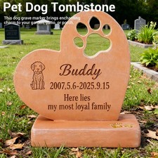 Dog Print Heart Memorial Resin Pet Grave Marker Garden Decor