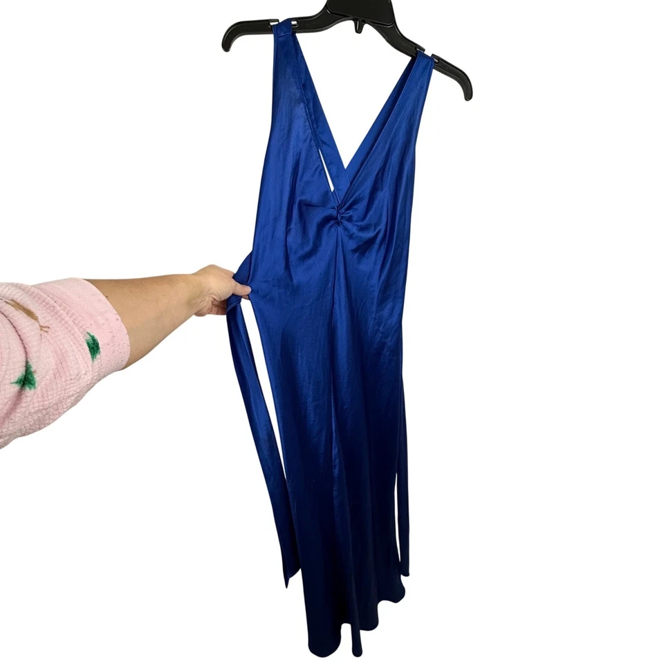 Vestido de Noche Valentino Intimo Azul Real Satinado Envolvente Boudoir Anfitriona S/M Foto 3 de 4