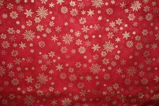 METALLIC GOLD SNOWFLAKES ON RED FROM MAKOWER - 100 COTTON FABRIC