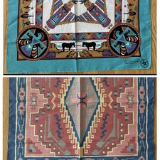 Vintage Wamcraft Bandana Lot of 2 Southwest Aztec Tribal Native USA Made 21"