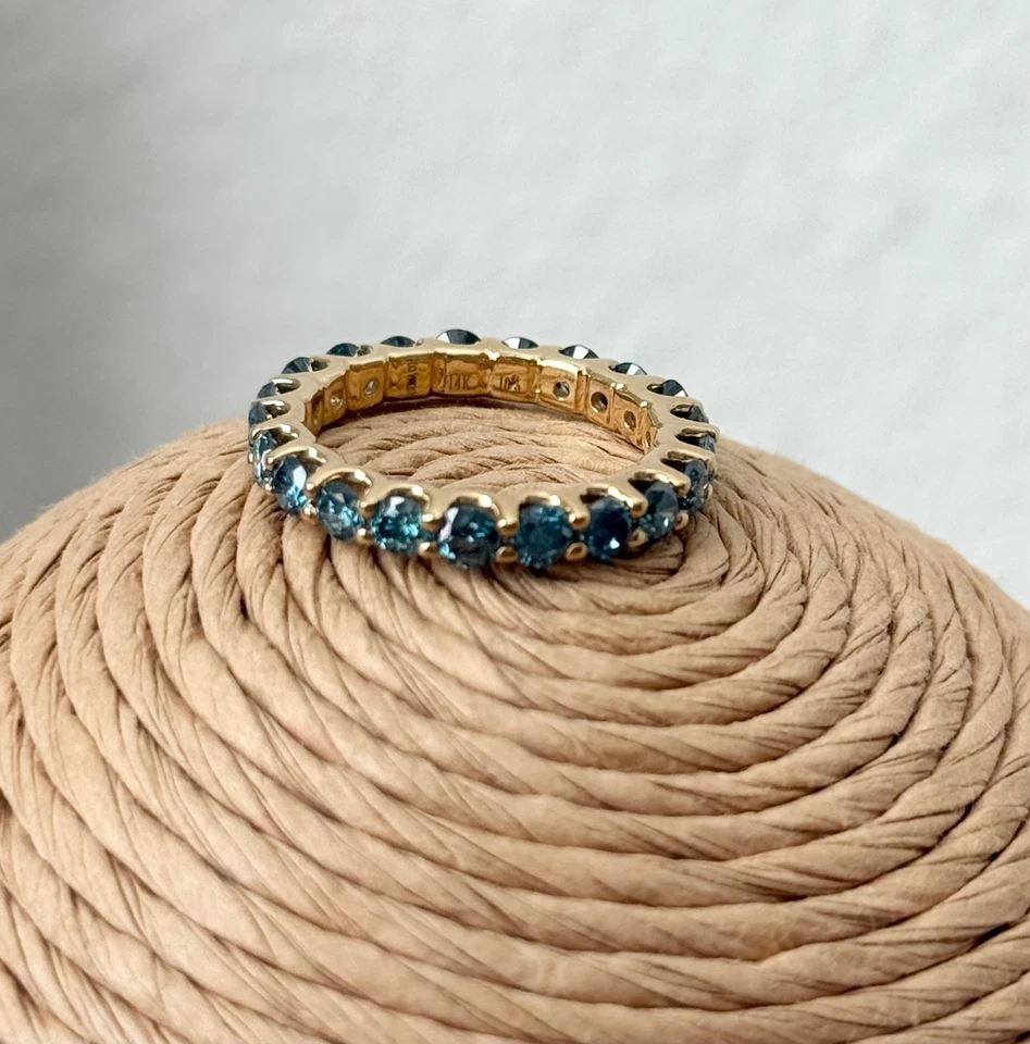 14K Yellow Gold Round Fancy Blue Natural Irradiated Diamond Eternity Ring 1.75ct - Image 2 of 4