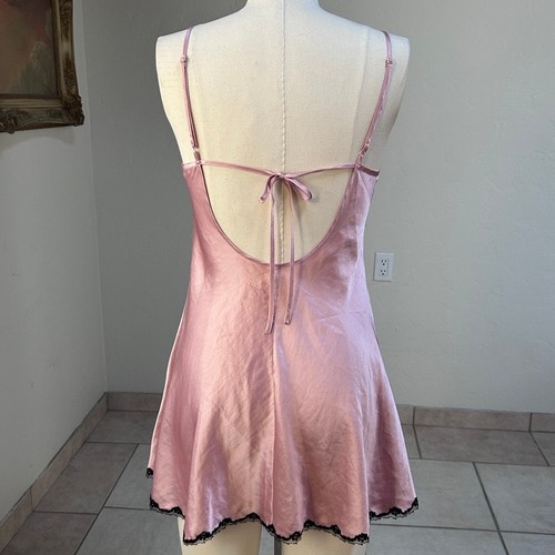 vintage victoria secret satin slip dress lace mini y2k tie back fairycore pink S - Picture 2 of 15