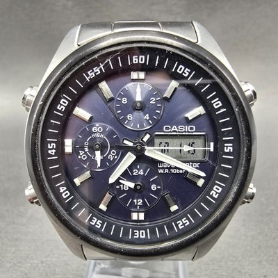 Casio Waveceptor Watch Men 42mm Blue Dial Steel Analog Digital WVQ-500 Works