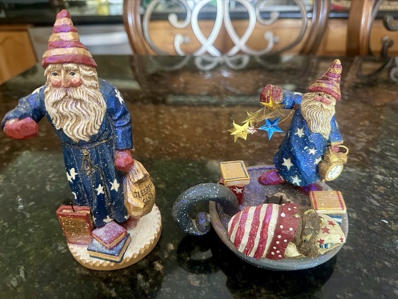 Set Of 2 Pam Schifferl Sandman Candlestick Holder And Figurine Wizard Santa