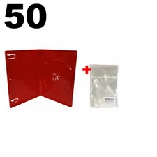 50 STANDARD Solid Glossy Red Color Single DVD Cases & 100 OPP Bags
