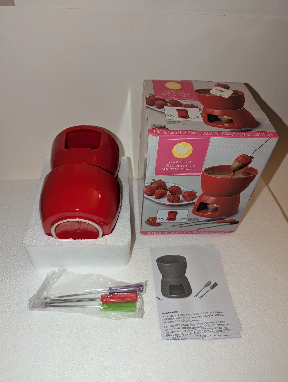 Wilton Ceramic Candle Fondue Set With Forks Red New In Box