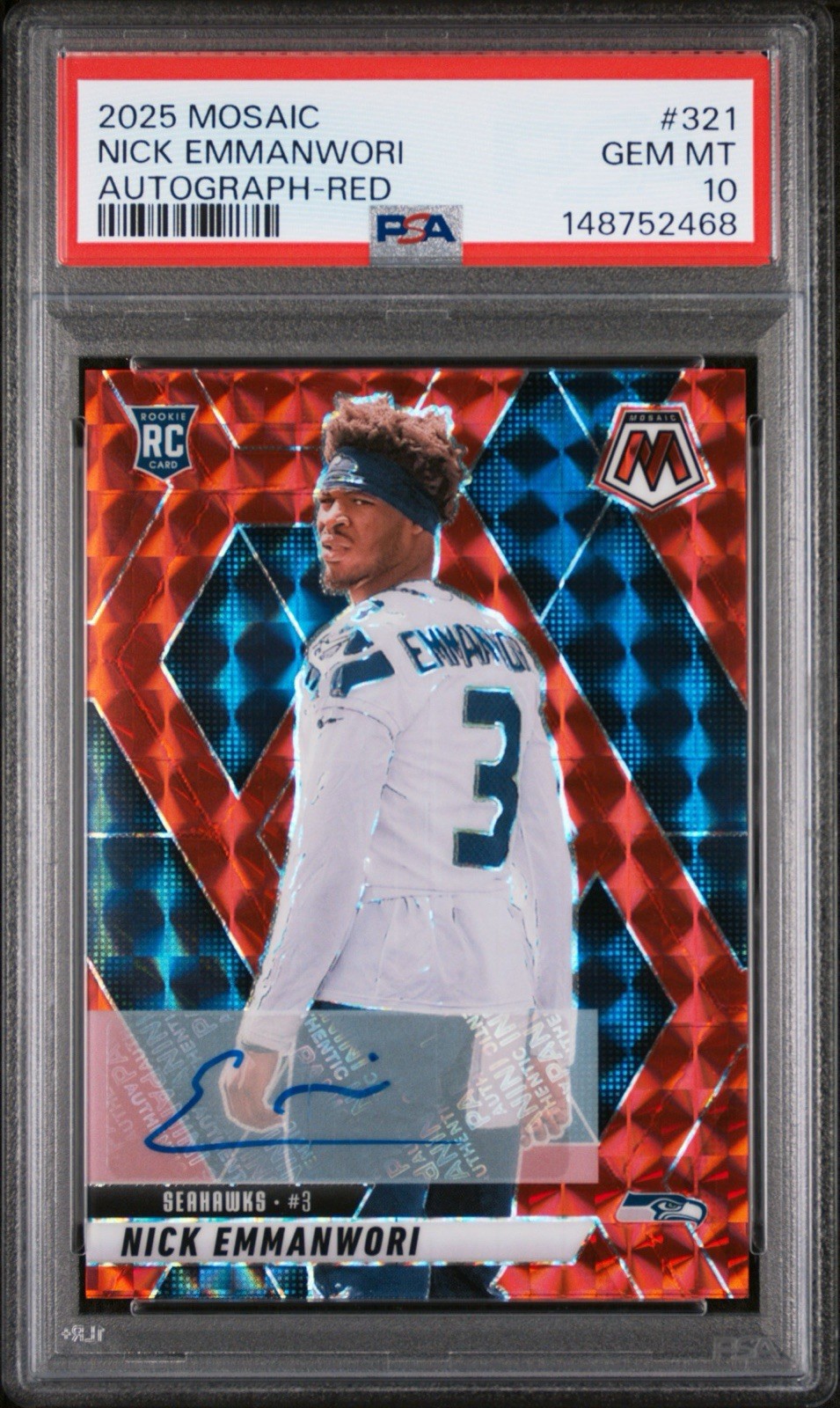 2025 Panini Mosaic Nick Emmanwori Red Prizm Rookie Auto RC /199 PSA 10 Gem Mint