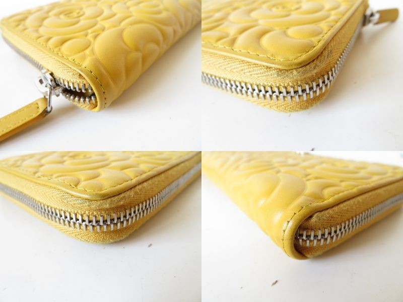 Authentic CHANEL Camellia Leather Around Zip Zippy Long Wallet