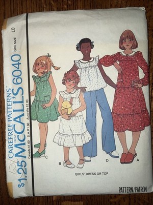 McCalls 6040 Girls Dress and Top Pattern Size 10 UC