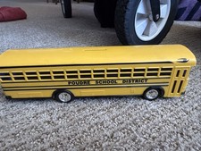 Yellow School Bus 330 Coin Bank Plastic Blue Bird 10 Inch Vintage w  Plug