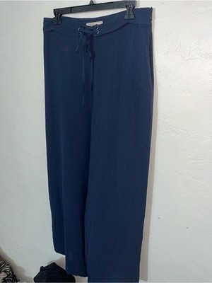 BCBGeneration Full Length Lace Up Waist Navy Drawstring Wide Leg Pants Women s M