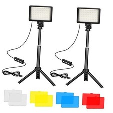 LED Video Light 2-Pack, 5600K Dimmable USB Photo Lights with Mini Tripod and